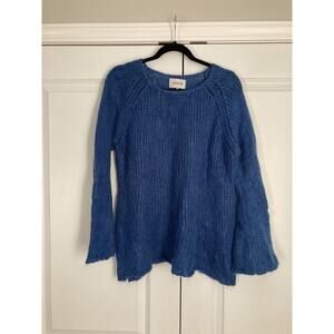 Ganni Mohair Blend Flare Sleeve Knit Sweater Classic Deep Blue Womens Medium